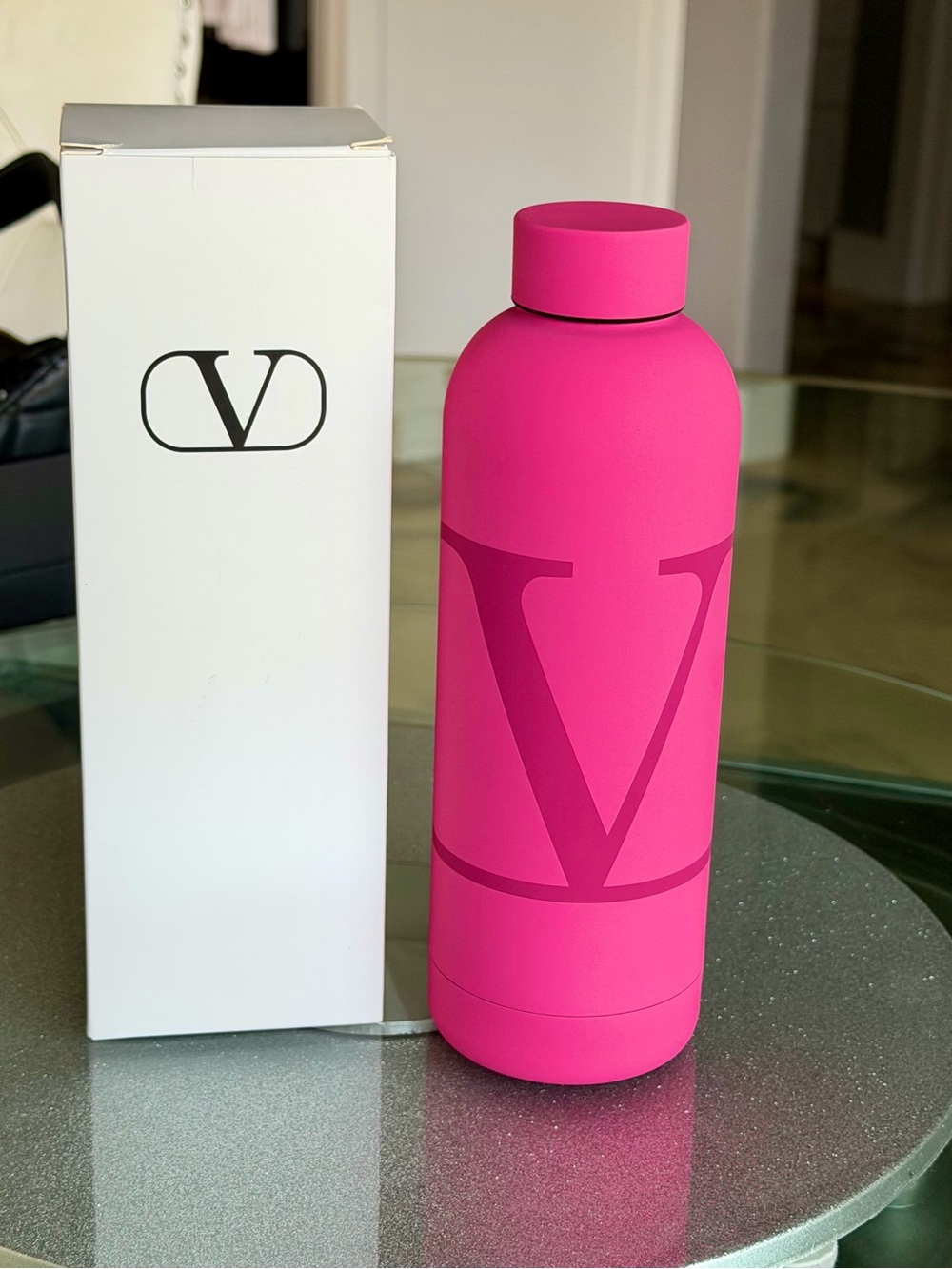 Valentino Hot Pink Matte Branded Stainless Water Bottle BNIB